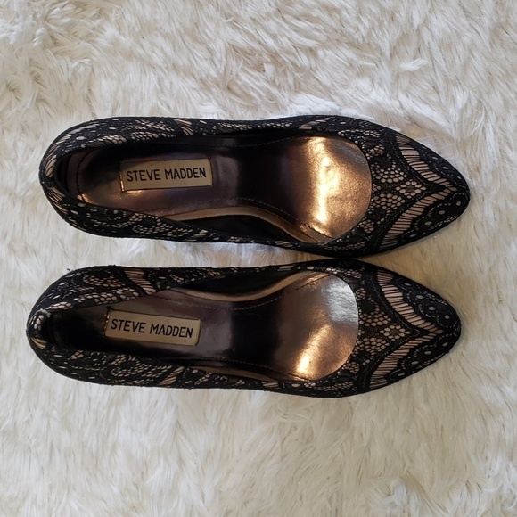 STEVE Madden Pump Heels "Onnyx" Black Lace, Leather Size 7.5 - Picture 2 of 6